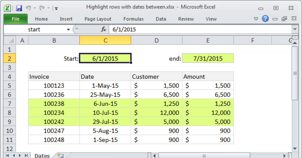 Excel Highlight Row Based On Date Range